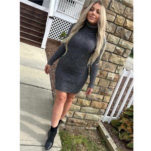 Michael Kors Turtle Neck Sweater Dress - Dark Grey - Size Medium